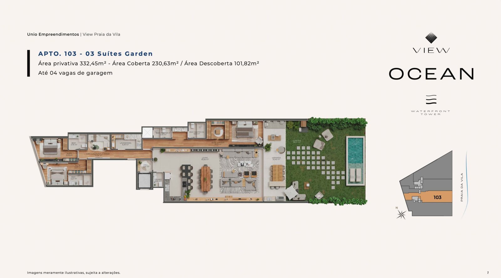 Planta do apartamento garden 103 do edifício Ocean, no VIEW, em Vila Nova, Imbituba